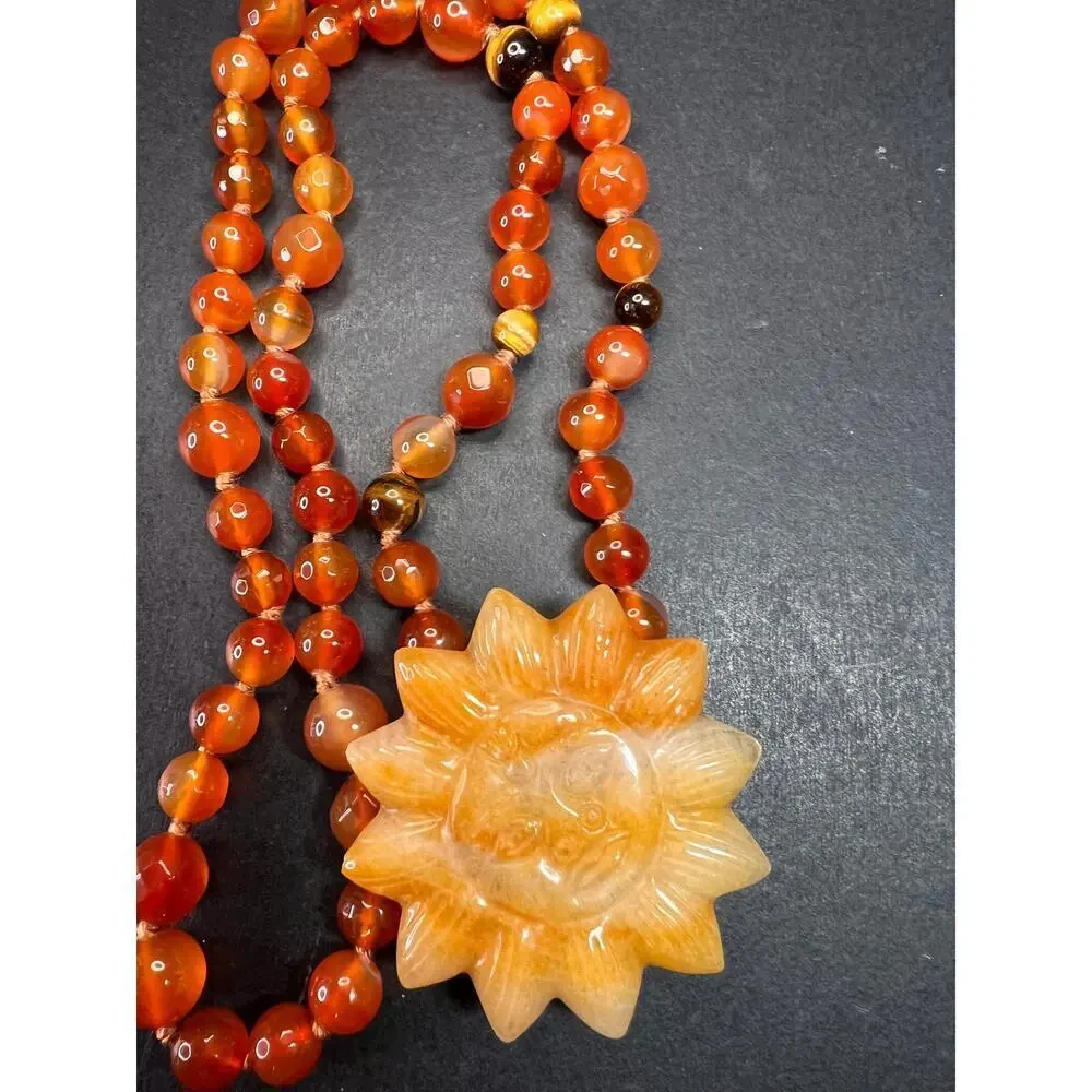 NEW carnelian multi stone sunface knotted necklace - Picture 13 of 16